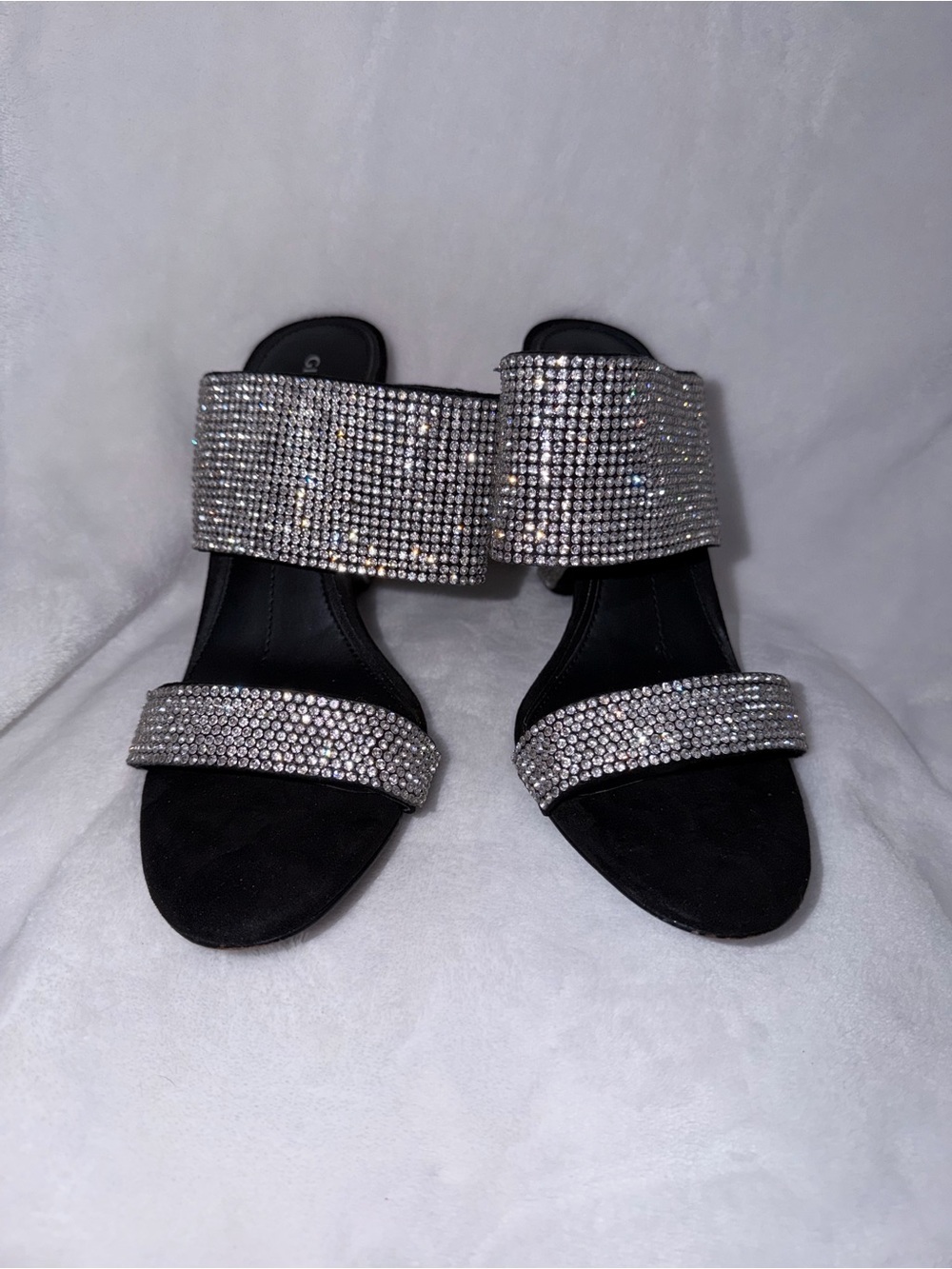 Sparkling Black Rhinestone Slide Heels